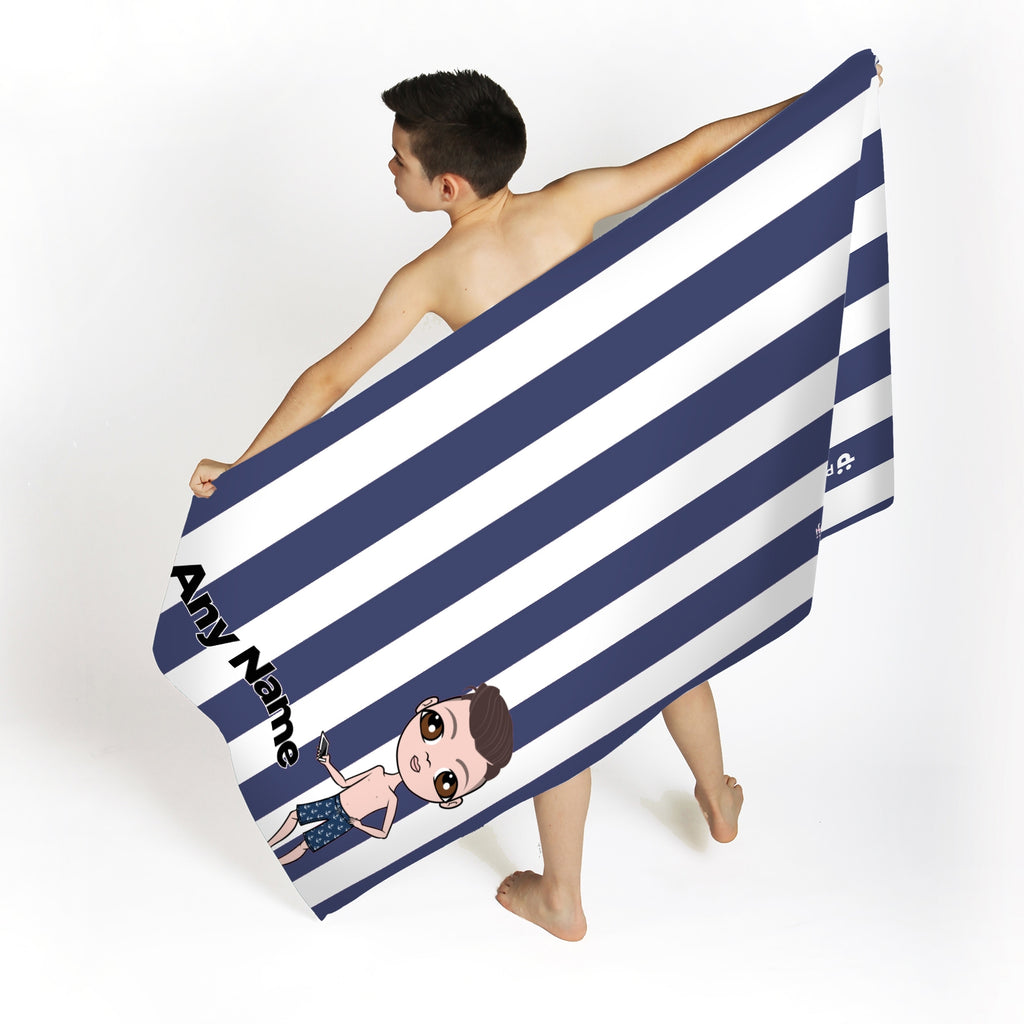 Jnr Boys Personalized Navy Stripe Beach Towel - Image 2
