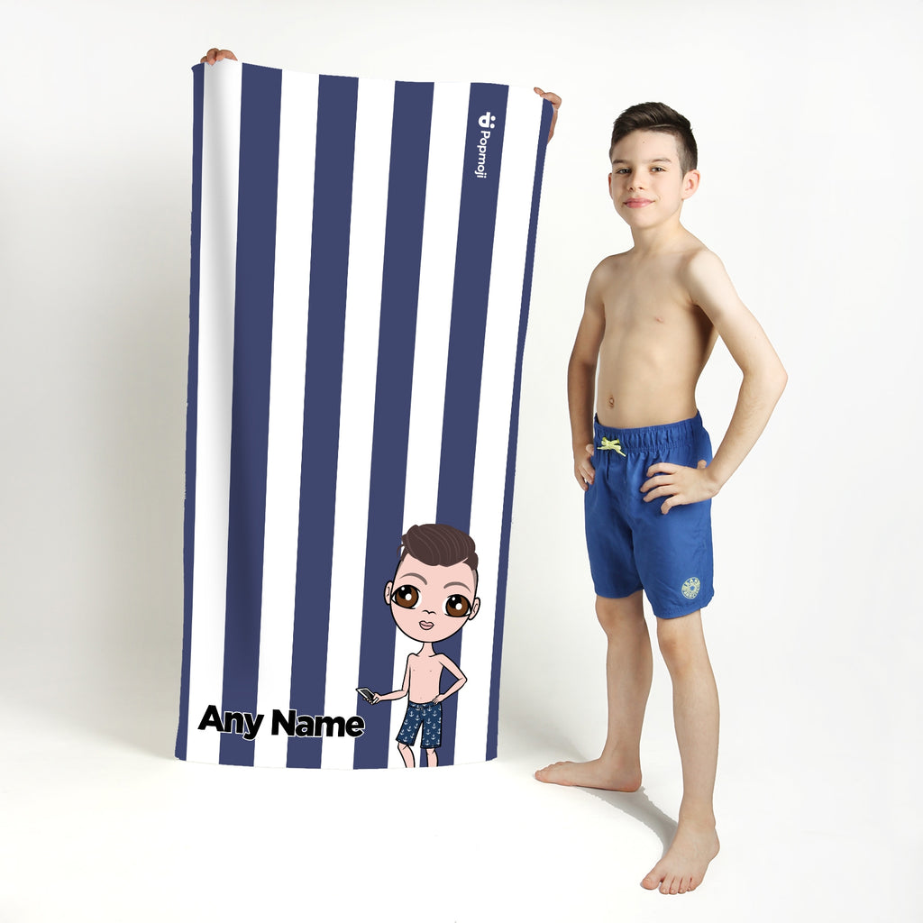 Jnr Boys Personalized Navy Stripe Beach Towel - Image 1