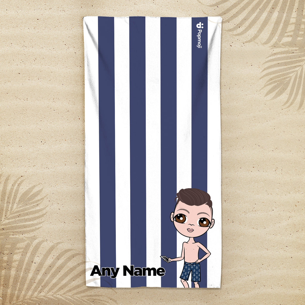 Jnr Boys Personalized Navy Stripe Beach Towel - Image 3