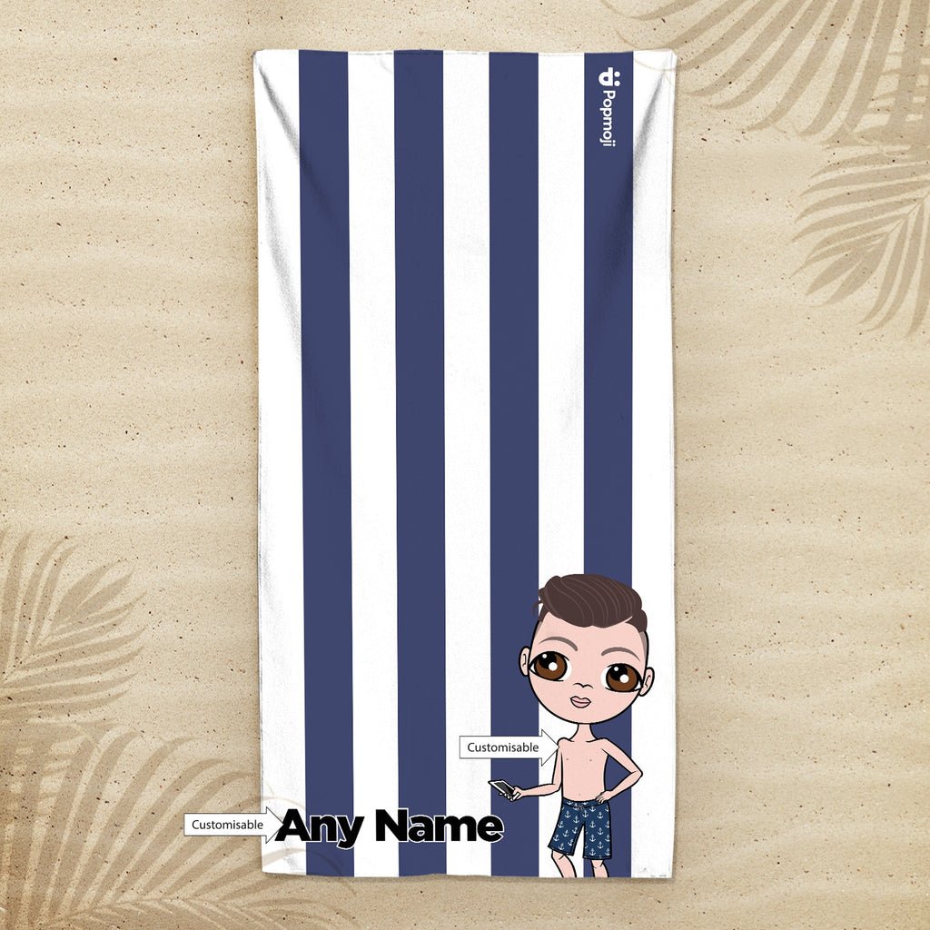 Jnr Boys Personalized Navy Stripe Beach Towel - Image 4