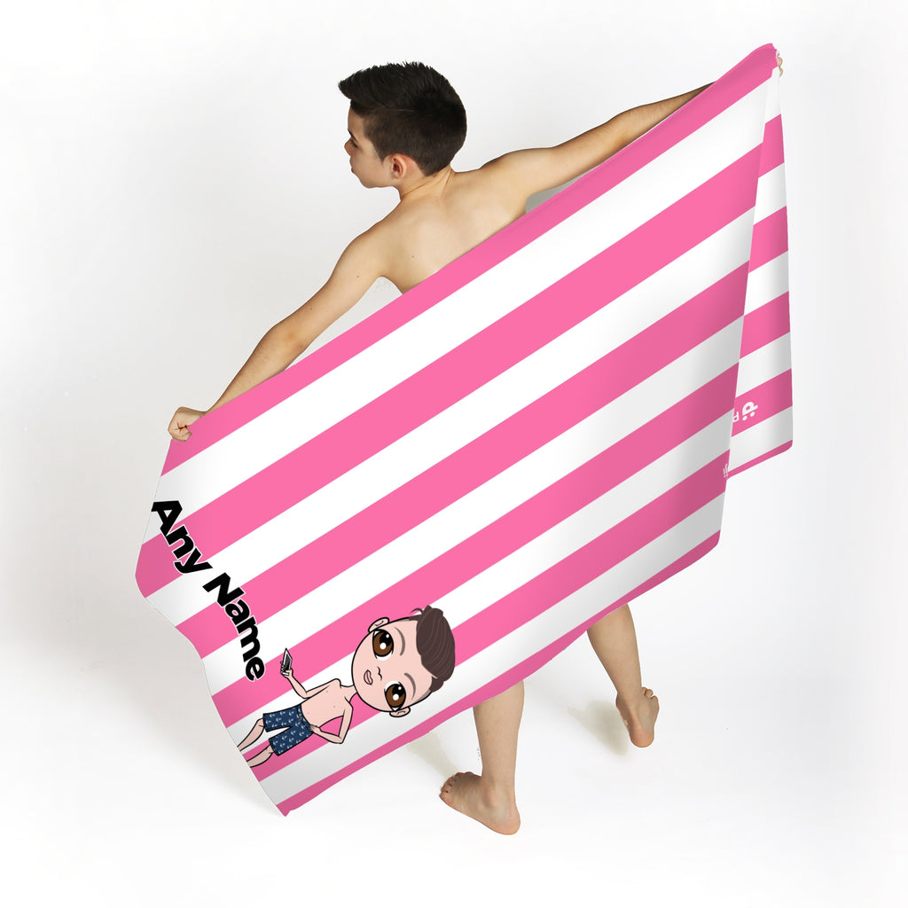 Jnr Boys Personalized Pink Stripe Beach Towel - Image 2
