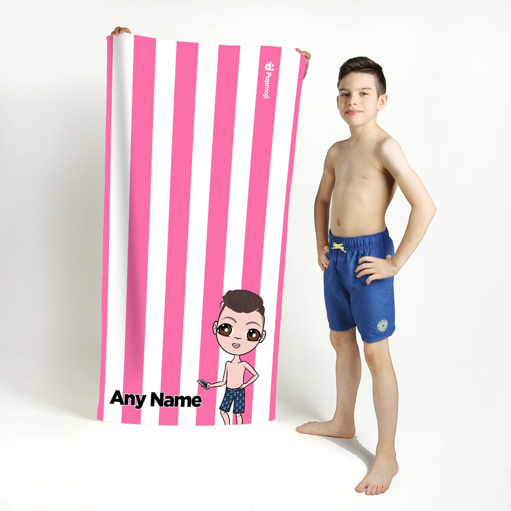 Jnr Boys Personalized Pink Stripe Beach Towel - Image 1