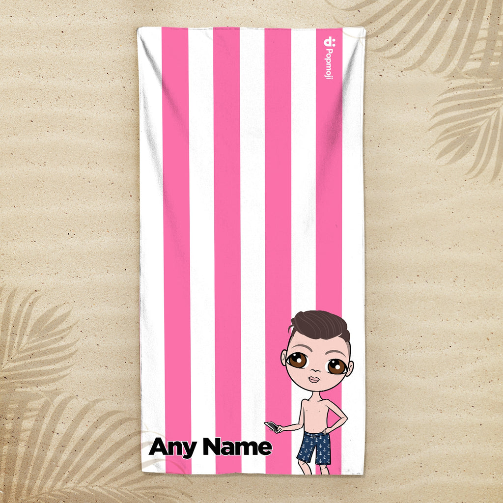Jnr Boys Personalized Pink Stripe Beach Towel - Image 3