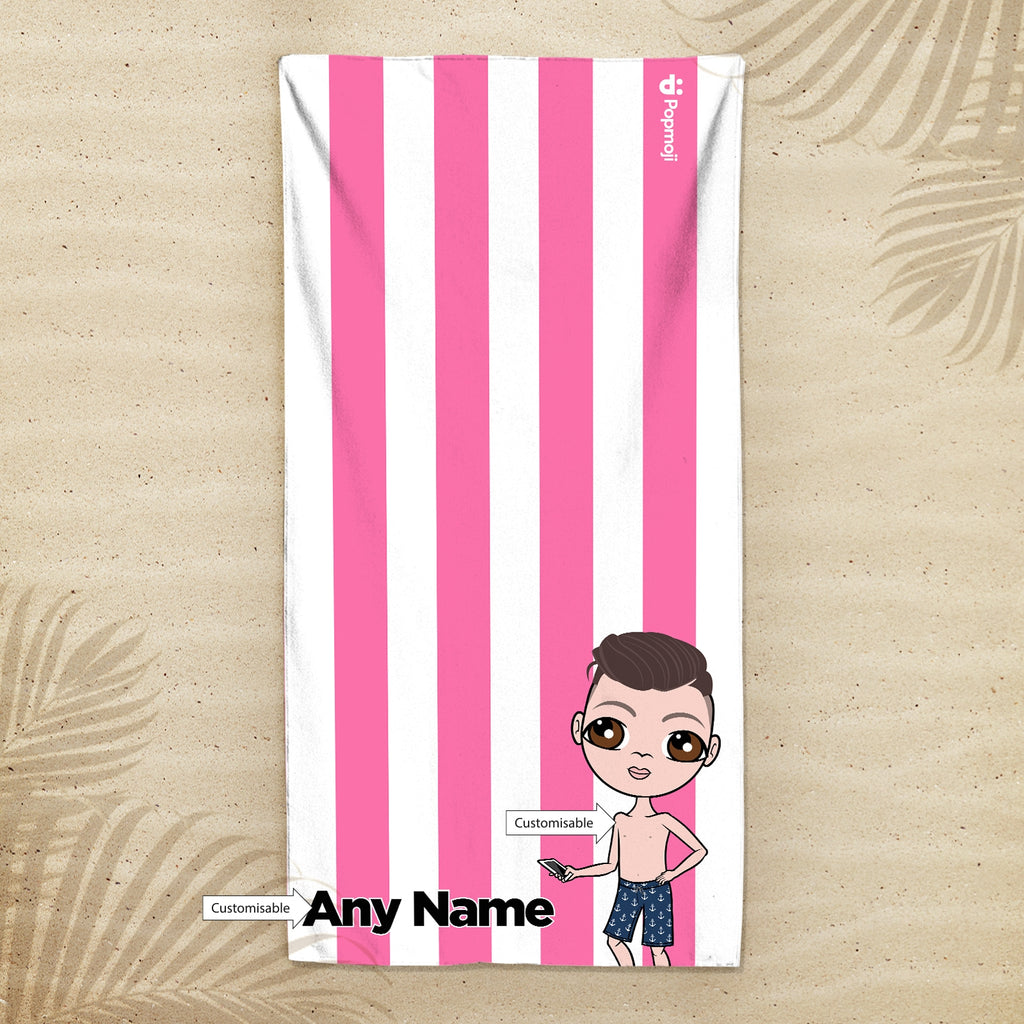 Jnr Boys Personalized Pink Stripe Beach Towel - Image 4