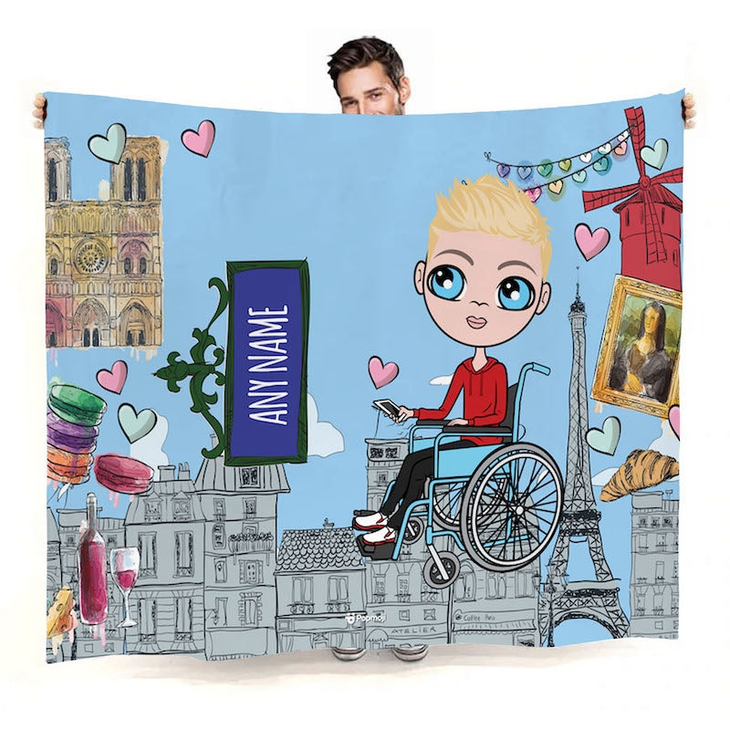 Boys Love Paris Wheelchair Fleece Blanket - Image 1
