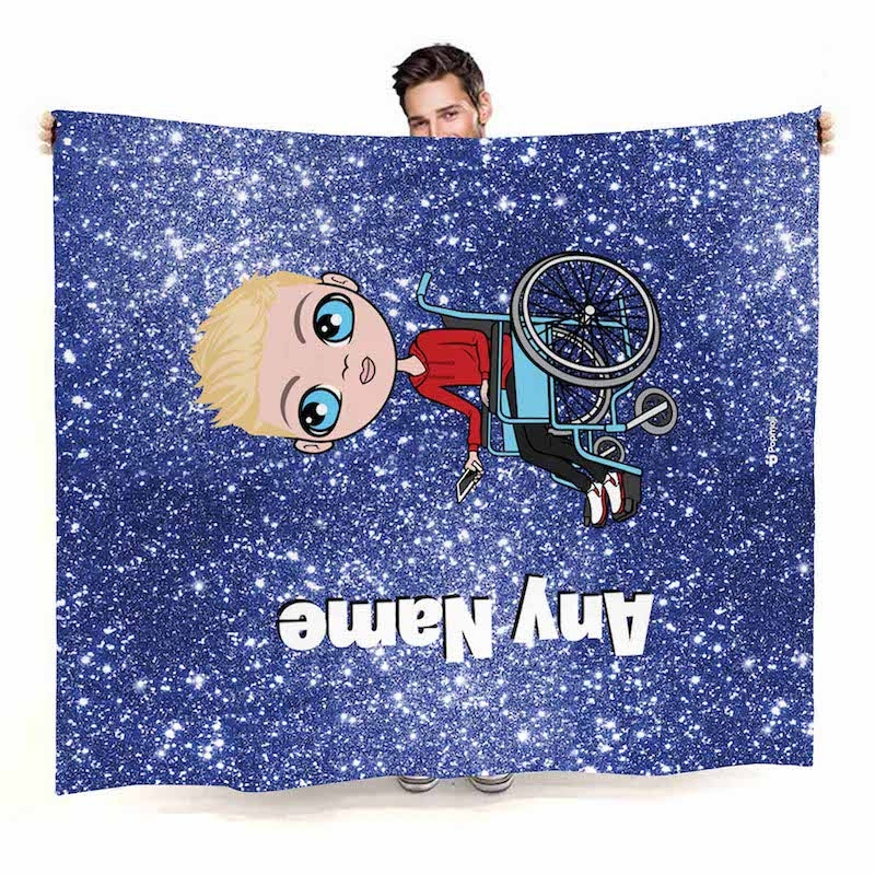 Boys Wheelchair Portrait Blue Glitter Effect Fleece Blanket - Image 2