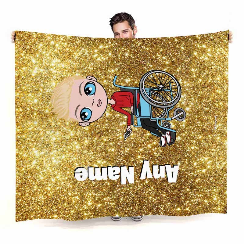 Boys Wheelchair Portrait Gold Glitter Effect Fleece Blanket - Image 2