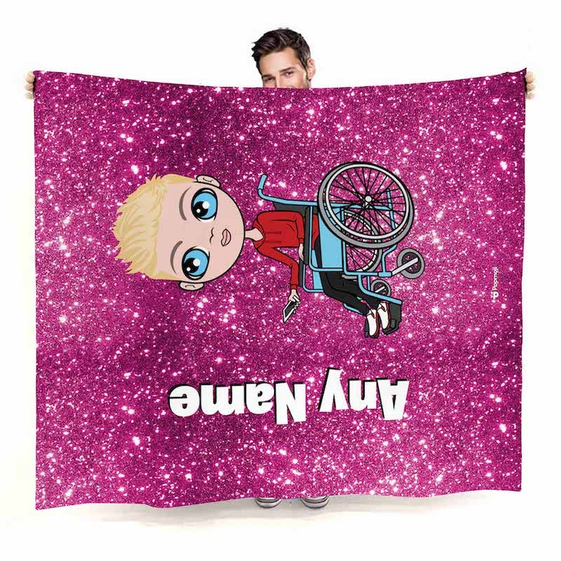 Boys Wheelchair Portrait Pink Glitter Effect Fleece Blanket - Image 2