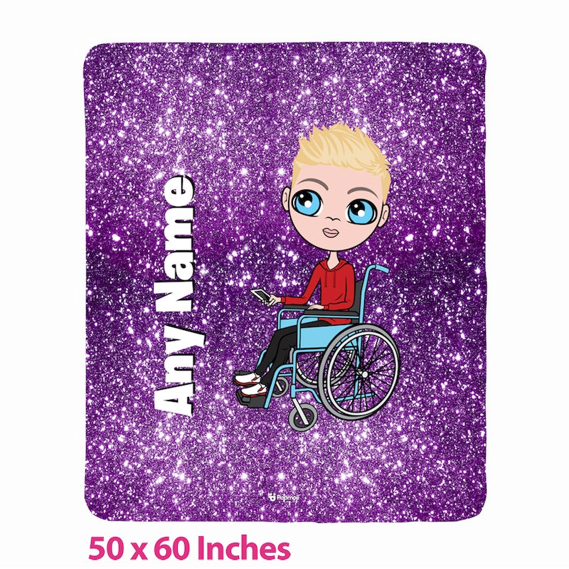Boys Wheelchair Portrait Purple Glitter Effect Fleece Blanket - Image 1
