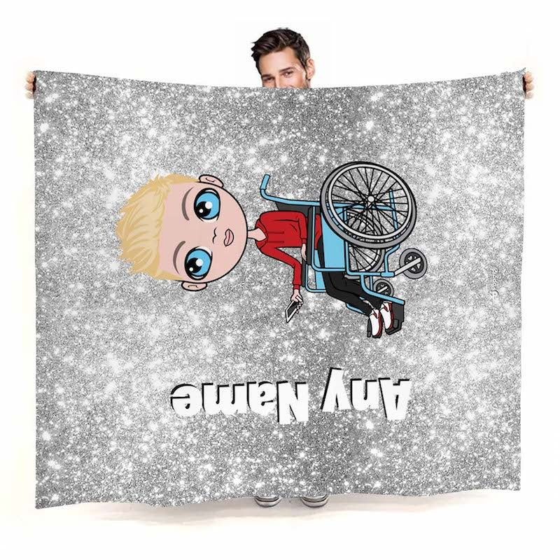 Boys Wheelchair Portrait Silver Glitter Effect Fleece Blanket - Image 2