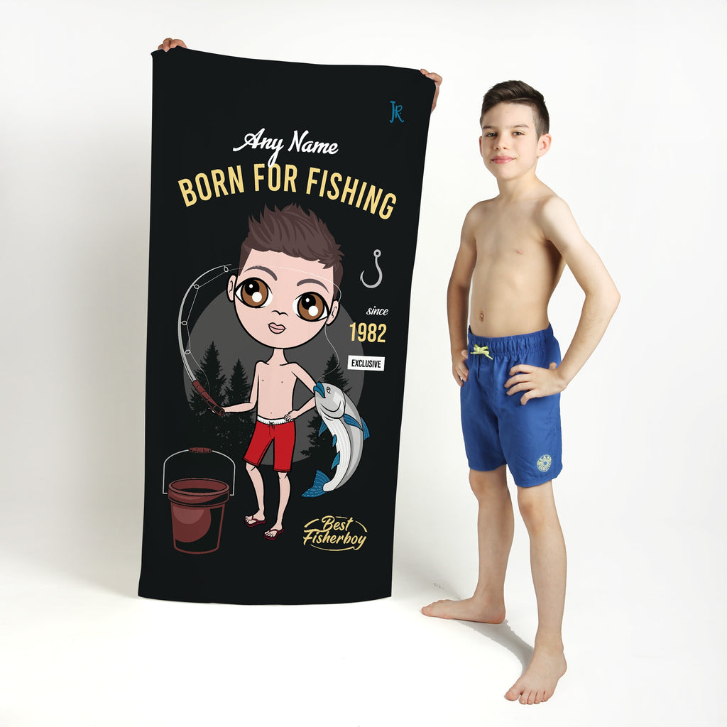 Jnr Boys Born Fishing Beach Towel - Image 1