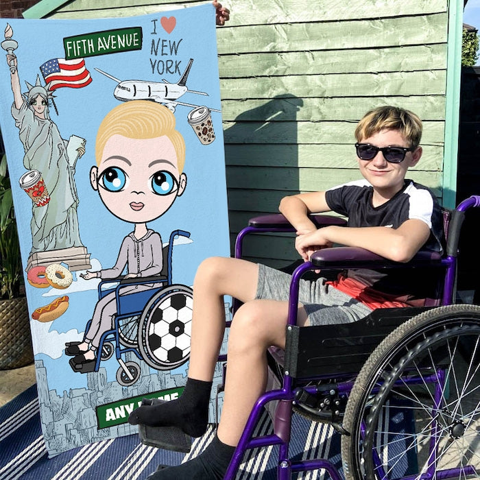 Jnr Boys Love NY Wheelchair Beach Towel - Image 1