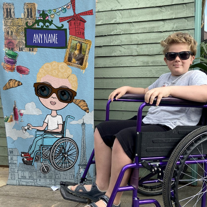 Jnr Boys Love Paris Wheelchair Beach Towel - Image 1