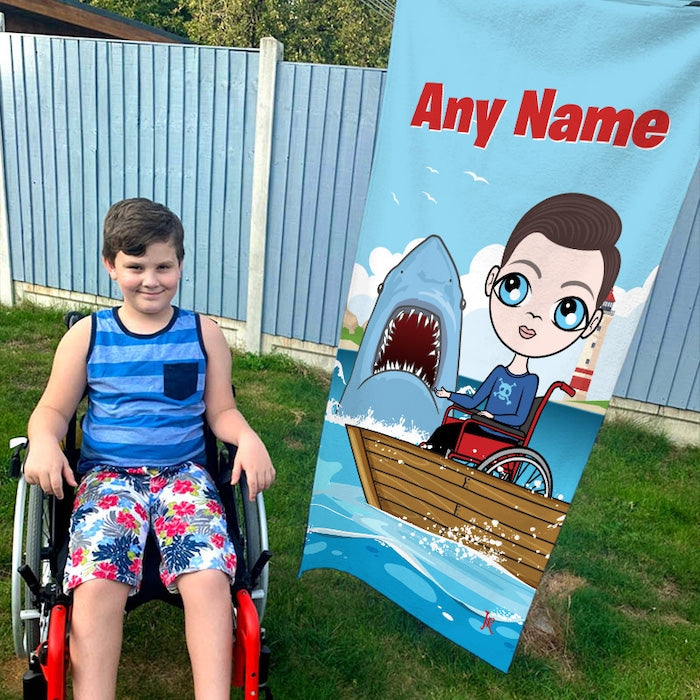 Jnr Boys Shark Attack Wheelchair Beach Towel - Image 2