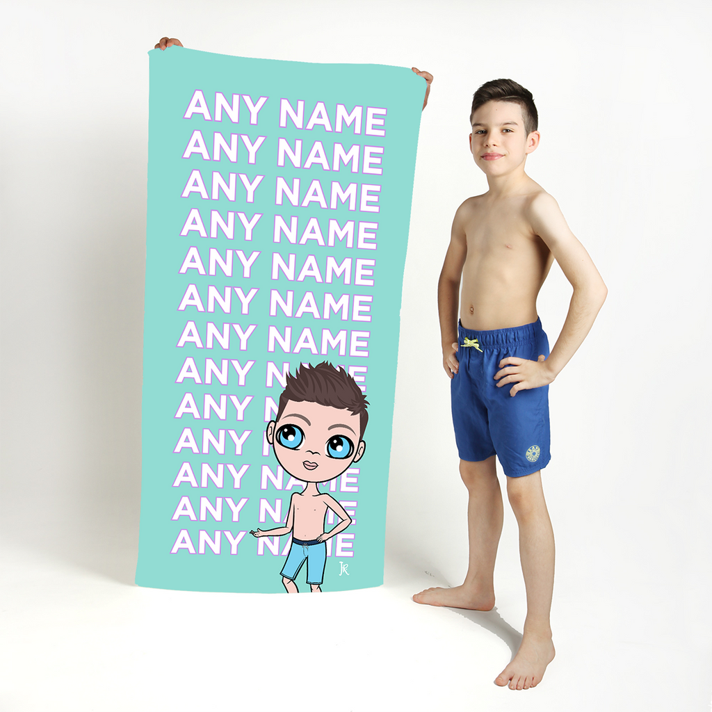 Jnr Boys Turquoise Multiple Name Beach Towel - Image 1