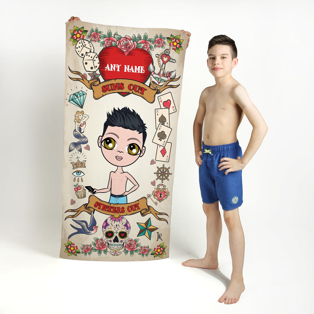 Jnr Boys Tattoo Beach Towel - Image 1