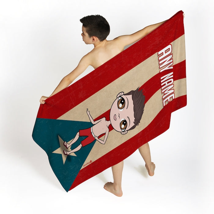 Jnr Boys Love Puerto Rico Flag Beach Towel - Image 1
