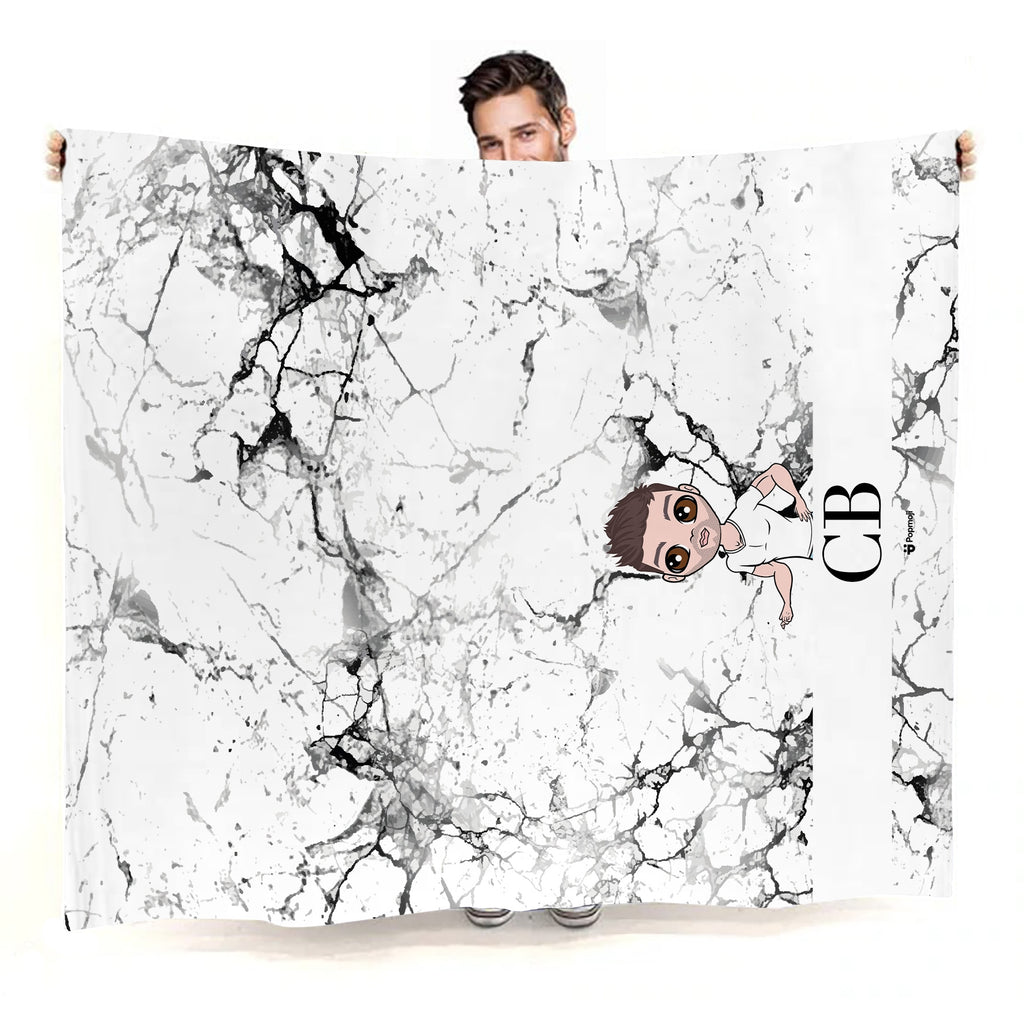 Mens Lux Collection Black and White Marble Fleece Blanket - Image 2