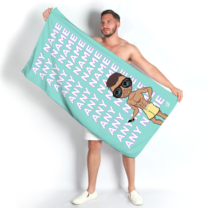 Men Turquoise Multiple Name Beach Towel - Image 1