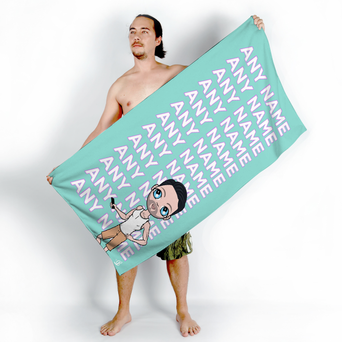 Men Turquoise Multiple Name Beach Towel - Image 4