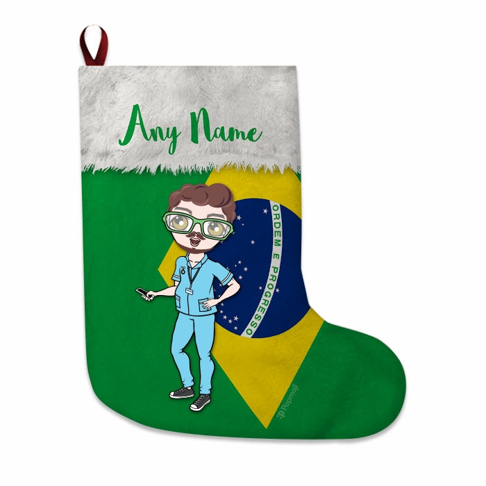 Mens Personalized Christmas Stocking - Brazilian Flag - Image 2