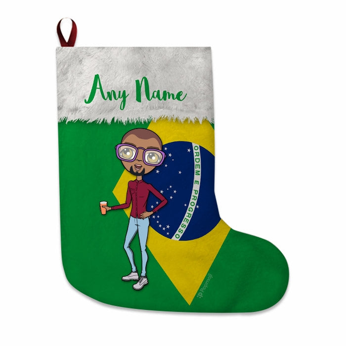 Mens Personalized Christmas Stocking - Brazilian Flag - Image 1