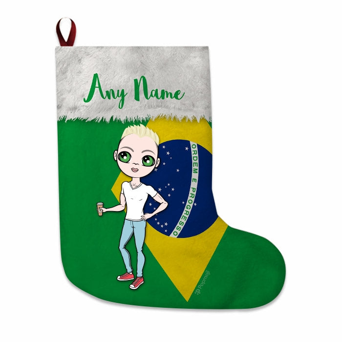 Mens Personalized Christmas Stocking - Brazilian Flag - Image 3