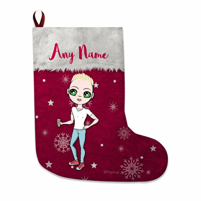 Mens Personalized Christmas Stocking - Classic Red Snowflake - Image 2
