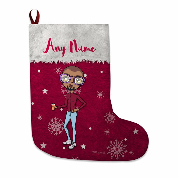 Mens Personalized Christmas Stocking - Classic Red Snowflake - Image 4