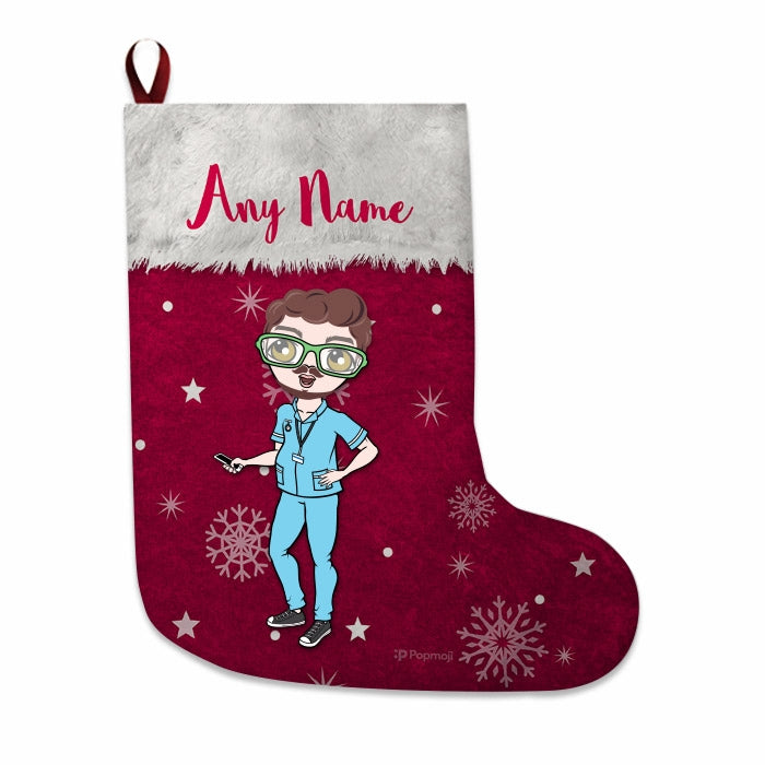 Mens Personalized Christmas Stocking - Classic Red Snowflake - Image 3