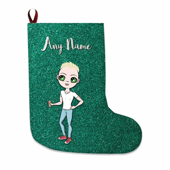 Mens Personalized Christmas Stocking - Green Glitter - Image 2