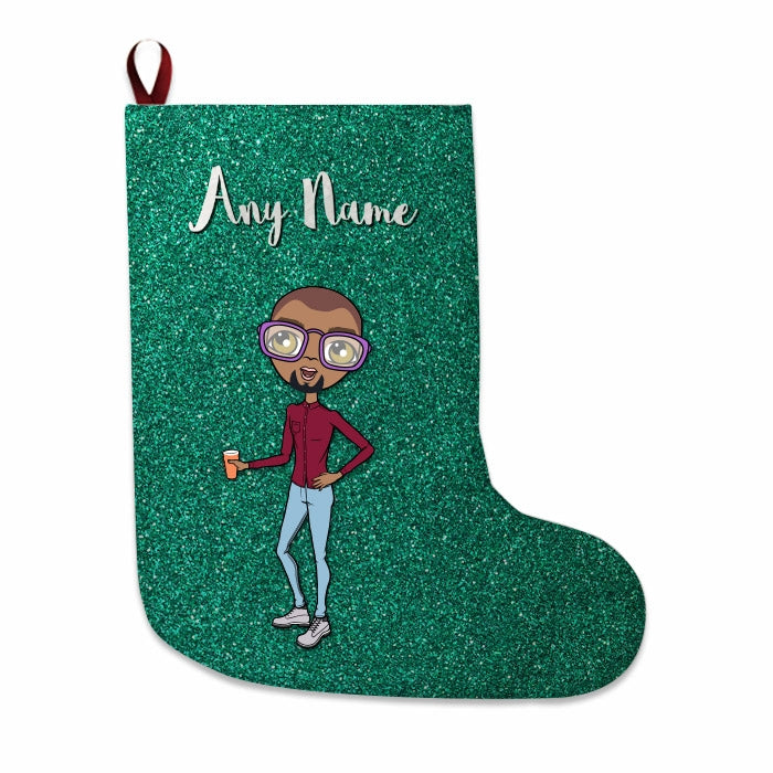 Mens Personalized Christmas Stocking - Green Glitter - Image 4