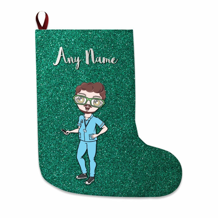 Mens Personalized Christmas Stocking - Green Glitter - Image 3