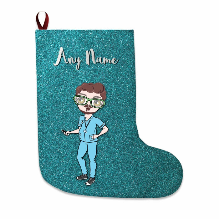 Mens Personalized Christmas Stocking - Light Blue Glitter - Image 1