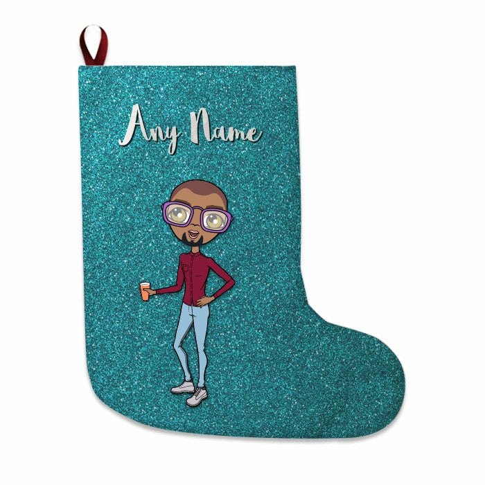 Mens Personalized Christmas Stocking - Light Blue Glitter - Image 2