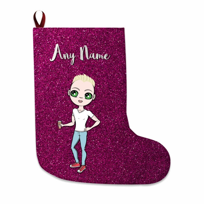 Mens Personalized Christmas Stocking - Pink Glitter - Image 1