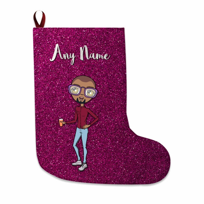 Mens Personalized Christmas Stocking - Pink Glitter - Image 3