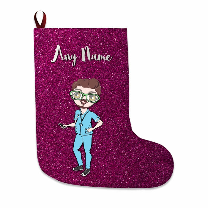 Mens Personalized Christmas Stocking - Pink Glitter - Image 2