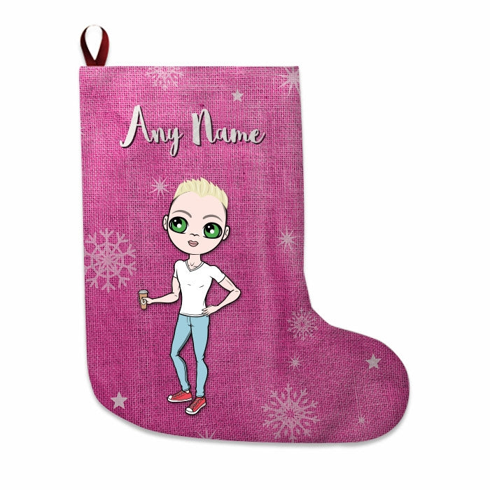 Mens Personalized Christmas Stocking - Pink Jute - Image 1