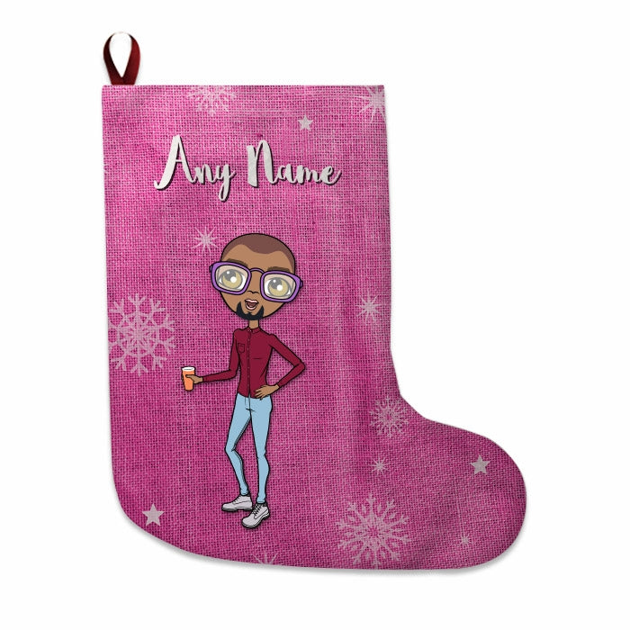 Mens Personalized Christmas Stocking - Pink Jute - Image 4