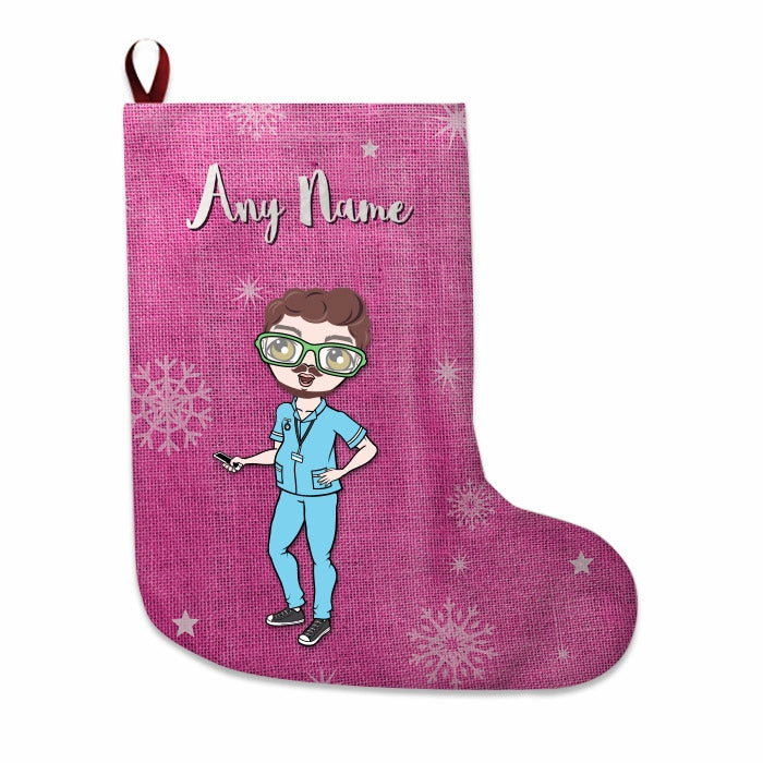 Mens Personalized Christmas Stocking - Pink Jute - Image 3