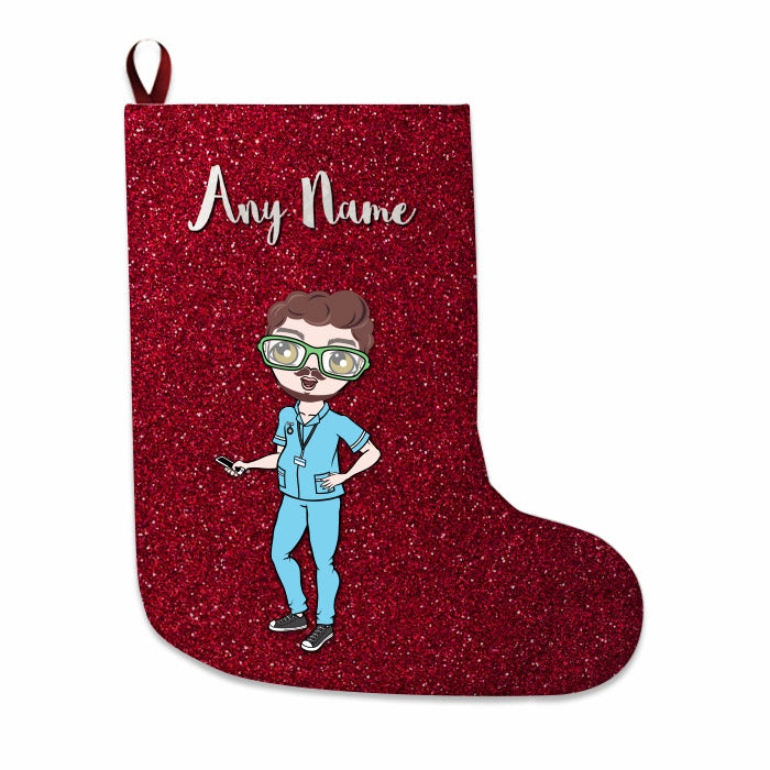 Mens Personalized Christmas Stocking - Red Glitter - Image 2