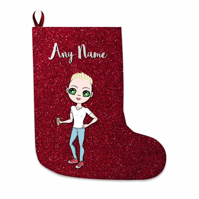 Mens Personalized Christmas Stocking - Red Glitter - Image 3