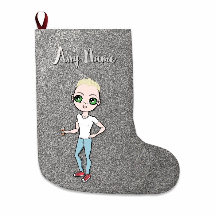 Mens Personalized Christmas Stocking - Silver Glitter - Image 1