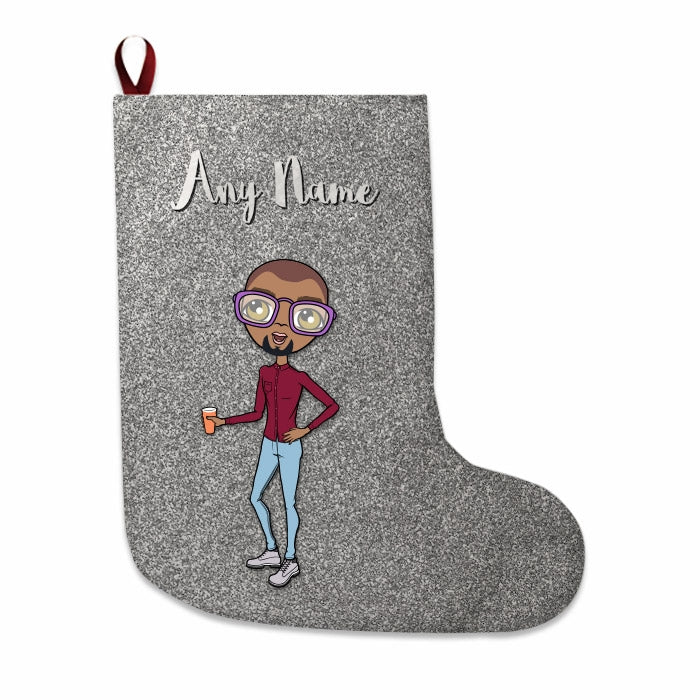 Mens Personalized Christmas Stocking - Silver Glitter - Image 2