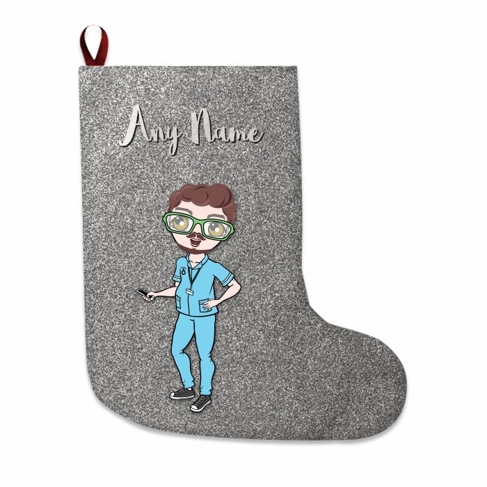 Mens Personalized Christmas Stocking - Silver Glitter - Image 3