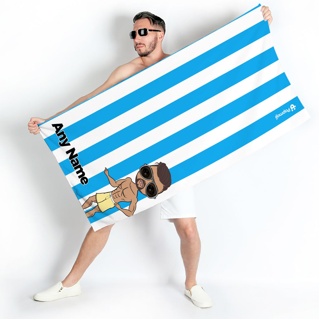 MrCB Personalized Blue Stripe Beach Towel - Image 1
