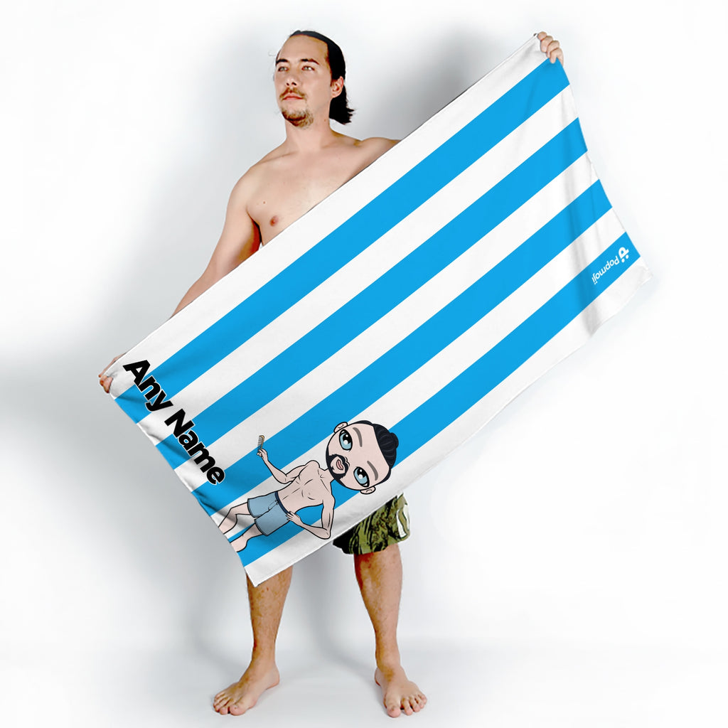 MrCB Personalized Blue Stripe Beach Towel - Image 4