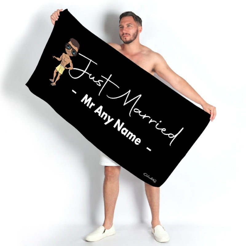 MrCB Bold Just Married Black Beach Towel - Image 1