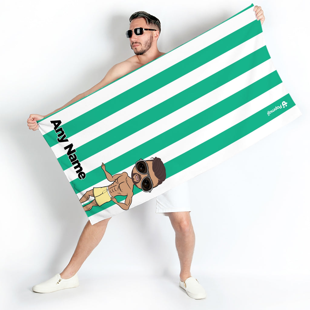 MrCB Personalized Green Stripe Beach Towel - Image 1